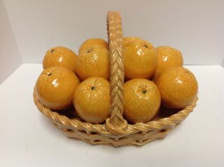 Vintage Large Woven Porcelain Basket Full Oranges