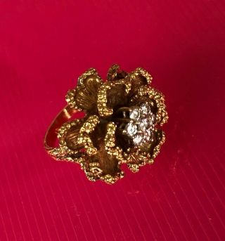 Solid 18K Gold & Diamond Intricately designed Flower Petal Motif Ring 2