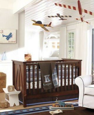 Pottery Barn Kids Vintage Wooden Hanging Clipper Airplane Decor