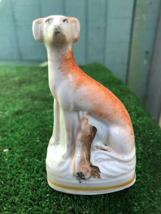 Mid 19thc Staffordshire Porcellaneous Greyhound Dog With Hare C1860s