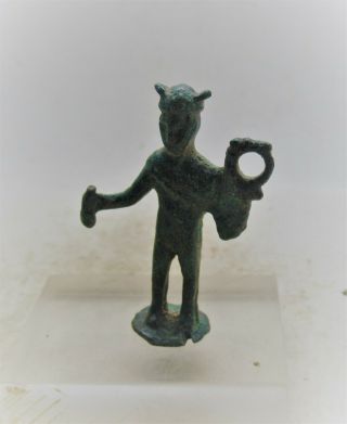 European Finds Ancient Roman Bronze Votive Statuette God Depicted