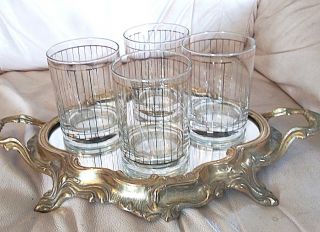 CULVER Mid Century Barware Glasses Hollywood Regency w Gold whiskey low ball 3