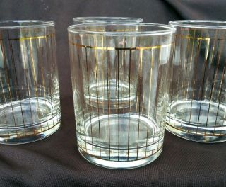 CULVER Mid Century Barware Glasses Hollywood Regency w Gold whiskey low ball 4