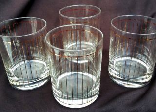 CULVER Mid Century Barware Glasses Hollywood Regency w Gold whiskey low ball 5