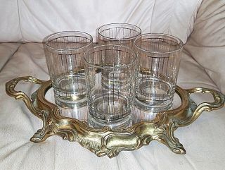 CULVER Mid Century Barware Glasses Hollywood Regency w Gold whiskey low ball 7