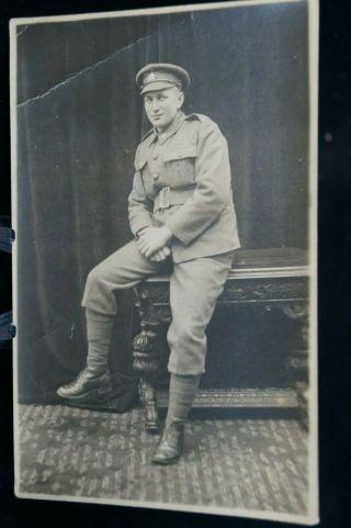 Ww1 Canadian Cef Souvenir Paper Seated Casual Soldier Postcard