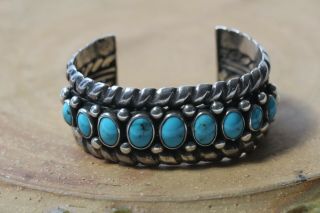 Heavy Vintage Navajo Stamped Sterling Morenci Turquoise Cuff Bracelet 124.  4 Gram