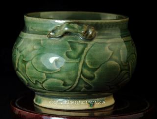 China Old Hand - made Green Glaze Porcelain Hand Painted Lotus Incense Burner B02 2