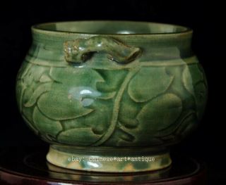 China Old Hand - made Green Glaze Porcelain Hand Painted Lotus Incense Burner B02 4