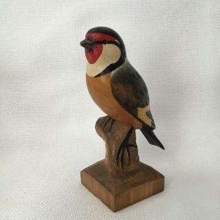 Hand Carved Wooden Wood Distelfink Bird Figure 5 1/4 "