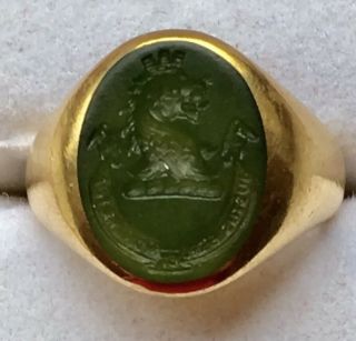 Hip Jazz Age Tiffany & Co.  14k Gold Jade Signet Seal Crest Ring 10.  4gm