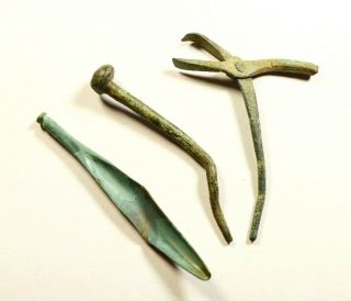 Selection Of 3 Ancient Roman Bronze Medical/dental Tools - 2nd - 4th C Ad