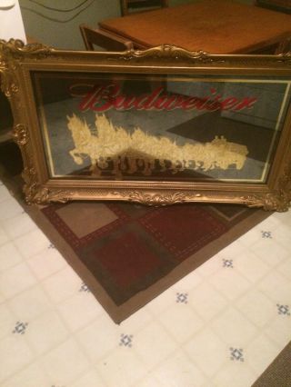 Vintage Rare Budweiser Collectible Bar Mirror With Clydesdale Horses (34 By 52 ")