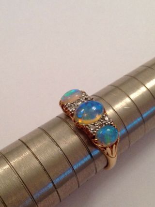 Victorian 18ct Gold Natural Jelly Cabouchon Opal & Diamond Set Ring