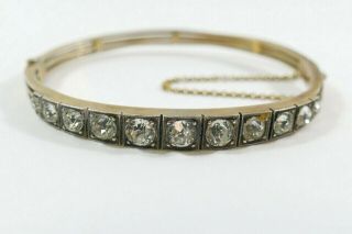 Fine Antique Edwardian Silver Gilt Old Cut Diamond Paste Set Bangle Bracelet 800