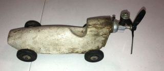 Vintage Early Wood Tether Car Thimble Drome Engined Race Car Estate Find 12.  5”