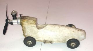 Vintage Early Wood Tether Car Thimble Drome Engined Race Car Estate Find 12.  5” 2