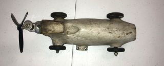 Vintage Early Wood Tether Car Thimble Drome Engined Race Car Estate Find 12.  5” 3