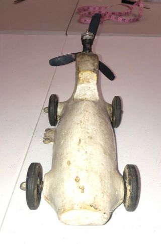 Vintage Early Wood Tether Car Thimble Drome Engined Race Car Estate Find 12.  5” 5