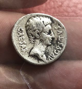 Ancient Roman Augustus Silver Denarius