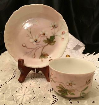 Antique Tea Cup Saucer Daisy Chamomile Floral Hand Painted Porcelain T&v France