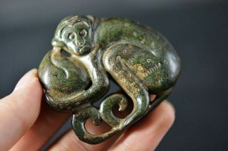 Delicate Chinese Old Jade Carved Peach/monkey Lucky Pendant Y4