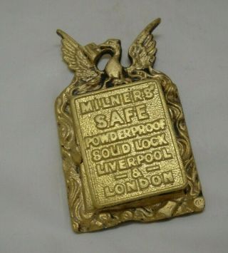 Antique Milners Brass Safe Keyhole Cover Escutcheon Plate