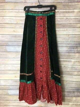 Rare Vintage Jessicas Gunnies San Francisco Green Velvet Maxi Skirt Red Quilt 27