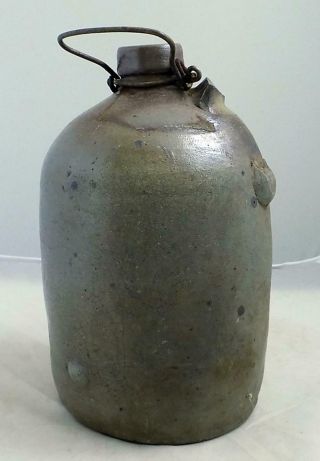 Antique Primitive Salt Glazed Jug North Carolina Moonshine Metal Handle 1870