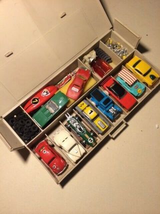 AURORA Vintage HO slot cars and track.  Includes two pit kits with cars/parts. 9