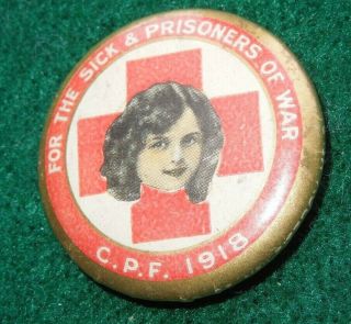 Wwi 1918 For The Sick And Prisoners Of War Pow Red Cross Cpf Button Pin