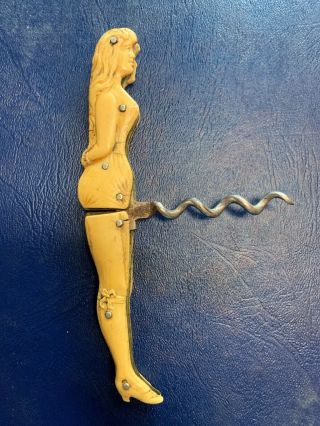 Vintage Corkscrew - Woman Lad Ya Handle Celluloid " Ges.  Geschutz "