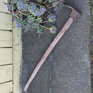 Vtg Marked Garden Tool Hand Hoe Cultivator Antique Farm Chippy Wood Handle 45 "