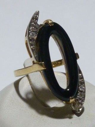 RETRO DECO 14K YELLOW GOLD DIAMOND & DONUT ONYX WOMENS SHIELD RING RING SZ 6.  25 3