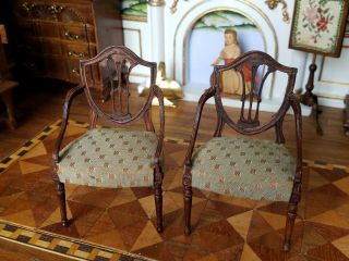 Antique Vintage Dollhouse Miniature Artisan Federal Sofa & 2 Shield Chairs 1:12 10