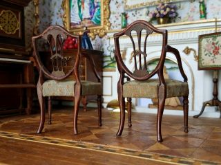Antique Vintage Dollhouse Miniature Artisan Federal Sofa & 2 Shield Chairs 1:12 11