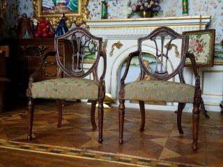 Antique Vintage Dollhouse Miniature Artisan Federal Sofa & 2 Shield Chairs 1:12 9