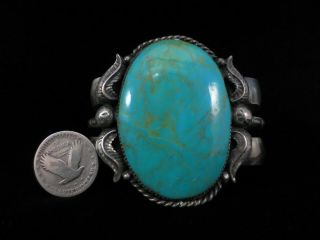 Antique Navajo Bracelet - Huge Sterling Silver And Kingman Turquoise