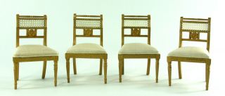 Vintage Signed Artist Made Set Of 4 Miniature Dollhouse 1:12 Gold Chairs,