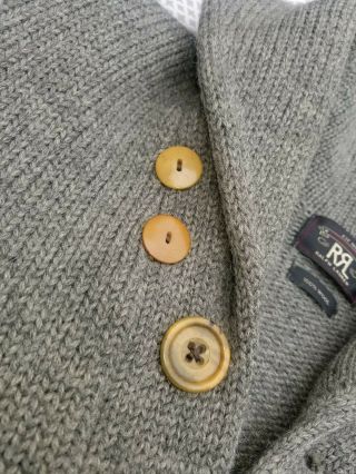 RRL Ralph Lauren Grey 1930s 1920s Vintage SHAKER Shawl Collar Cardigan SMALL 8