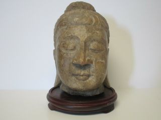 Life Size Buddha Head Antique 19th Century Older Stone Carving Statue Sculpture