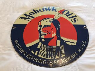 Vintage Mohawk Motor Oils Porcelain Sign,  Gasoline,  Gas Station,  Pump Plate