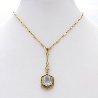 Art Nouveau 14k Rose Yellow Gold 2ct Aquamarine Diamond Dangle Pendant Necklace