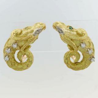 ARIES RAM Vintage Estate 18K Yellow Gold Diamond & Emerald Earrings 5