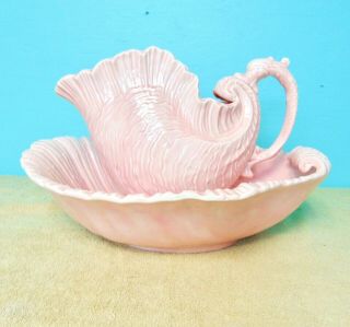 Large Water Pitcher And Wash Basin Bowl Set Sea Shell Design Shades Of Pink