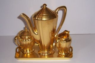 Vintage Antique Pickard Tea Set Gold Encrusted Floral Pattern With Tray