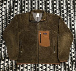 Patagonia Retro X Deep Pile Fleece Full Zip Up Jacket Brown Vintage Large