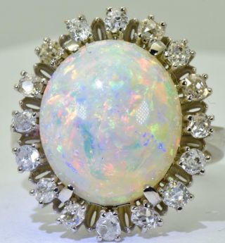 Rare Antique Art - Deco 18k W.  Gold,  1.  2ct Diamonds&large 8ct Australian Opal Ring