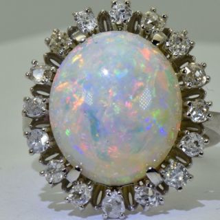 Rare antique Art - Deco 18k w.  gold,  1.  2ct Diamonds&large 8ct Australian Opal ring 3