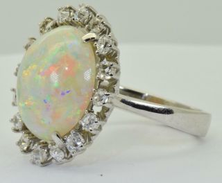 Rare antique Art - Deco 18k w.  gold,  1.  2ct Diamonds&large 8ct Australian Opal ring 5